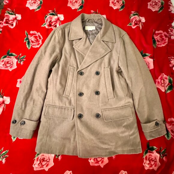 Michael Kors Delta Wool-Blend Faux-Leather-Trim Peacoat Men’s Large Brown - Picture 3 of 16